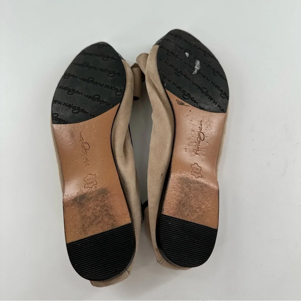 Halogen flats size 6 beige suede black patent cap toe pointy toe balletcore